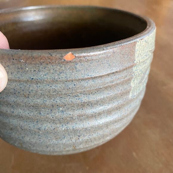 Mid Century Modern Pottery Bowl Artist Signed Palmer 1950 Matte Brown Speckled - Picture 4 of 9